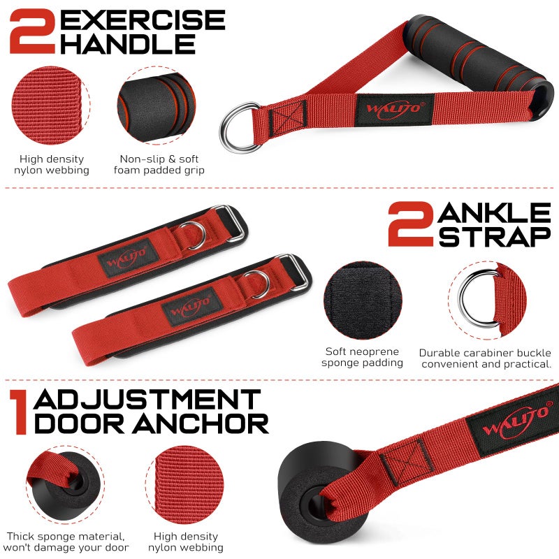 WALITO Resistance Bands Set - Exercise Bands with Handles, Door Anchor, Legs Ankle Straps, for Heavy Resistance Training, Physical Therapy, Muscle Training, Yoga, Home Workouts, Gym (Red 150Lbs) - Image 3